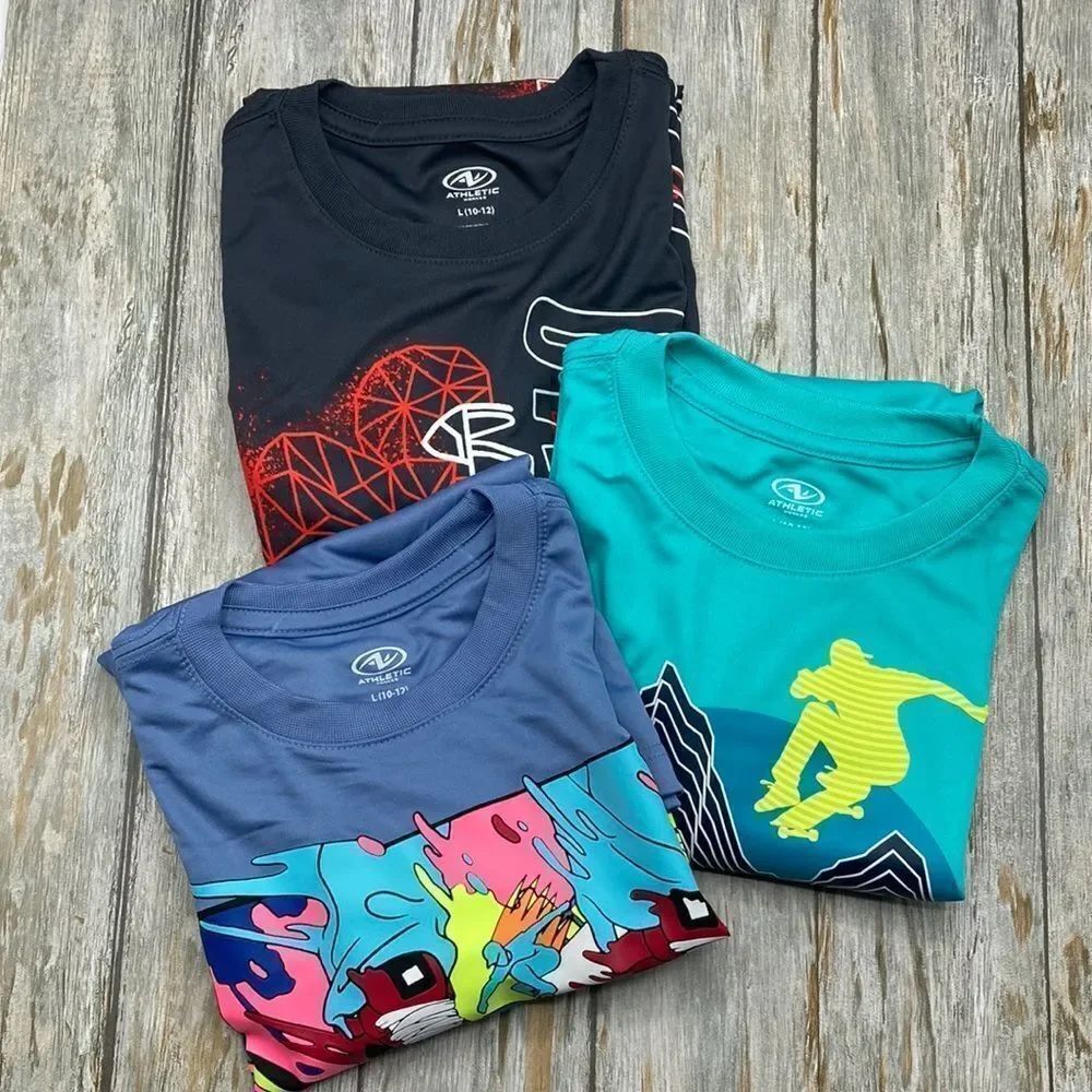 Boys Active Performance Graphic Long Sleeve Shirt Top 3-Pack Size L